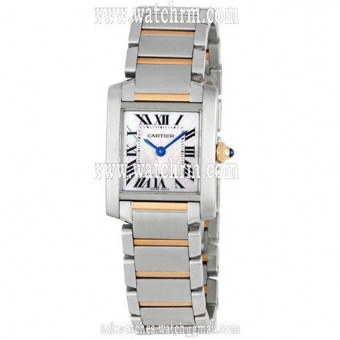 Cartier Tank Francaise 18k Rose Gold and Steel Pink Mother of Pearl Ladies Watch W51027Q4