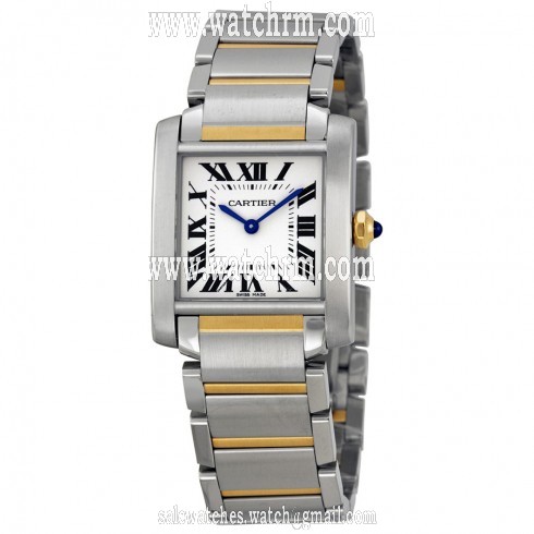 Cartier Tank Francaise Silver Dial 18Kt Yellow Gold Steel Ladies Watch W2TA0003