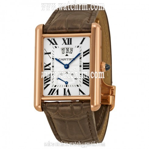 Cartier Tank Louis Silver Dial 18k Rose Gold Brown Leather Mechanical Men's Watch W1560003