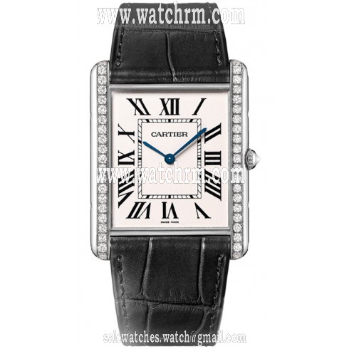 Cartier Tank Louis Silver Dial Black Leather Men's Watch WT200006