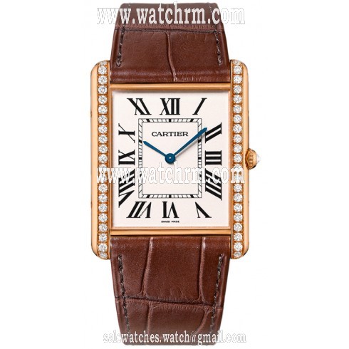 Cartier Tank Louis Silver Dial Brown Leather Diamond Men's Watch WT200005
