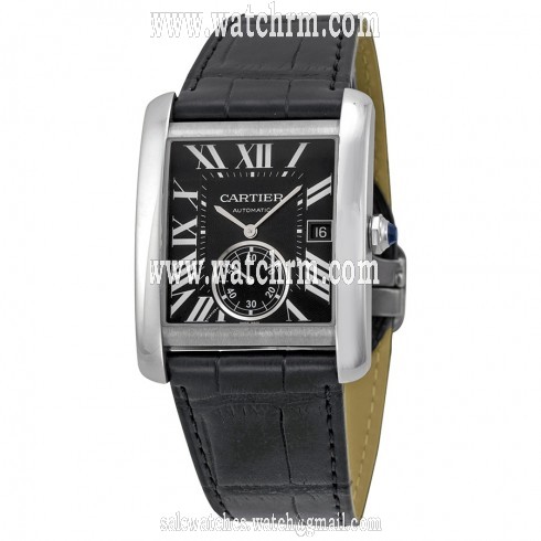 Cartier Tank MC Automatic Black Dial Black Leather Men's Watch W5330004