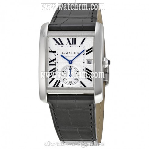 Cartier Tank MC Automatic Silver Dial Black Leather Men's Watch W5330003