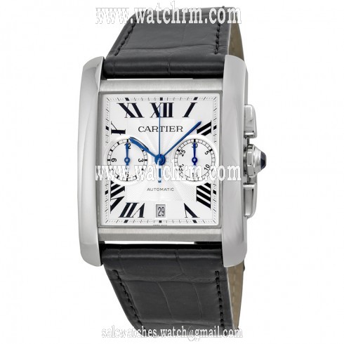 Cartier Tank MC Chronograph Silver Dial Black Leather Ladies Watch W5330007