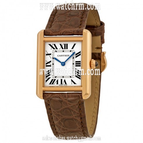 Cartier Tank Solo Silver Dial Brown Leather Strap Ladies Watch W5200024