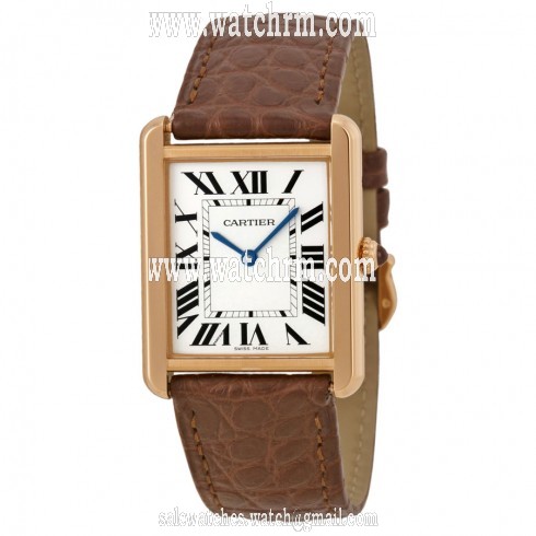 Cartier Tank Solo Silver Dial Brown Leather Strap Ladies Watch W5200025