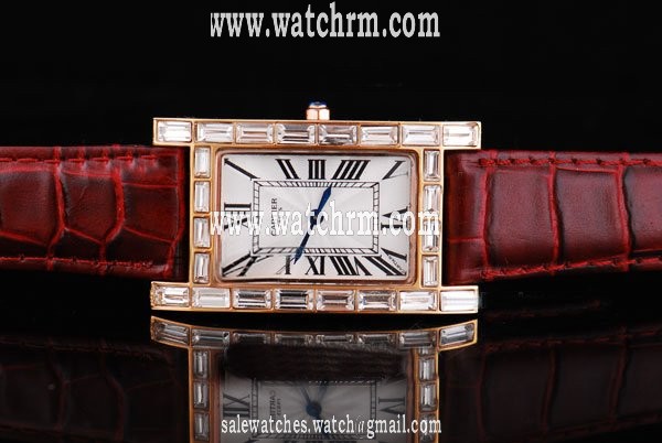 Cartier Tank W2601556 Womens Red Crocodile Leather Strap Rectangle Watch