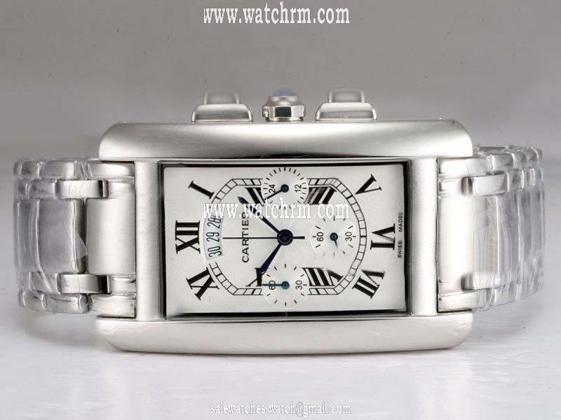 Cartier Tank w26019L1 White Dial Quartz Chronograph 30x47mm Watch
