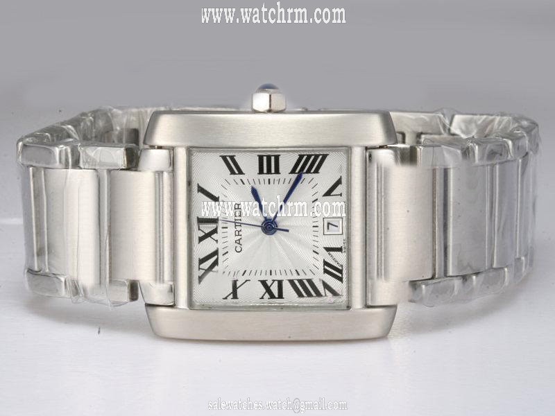 Cartier Tank w51002Q3 White Dial Silver Rubber Strap Square Watch