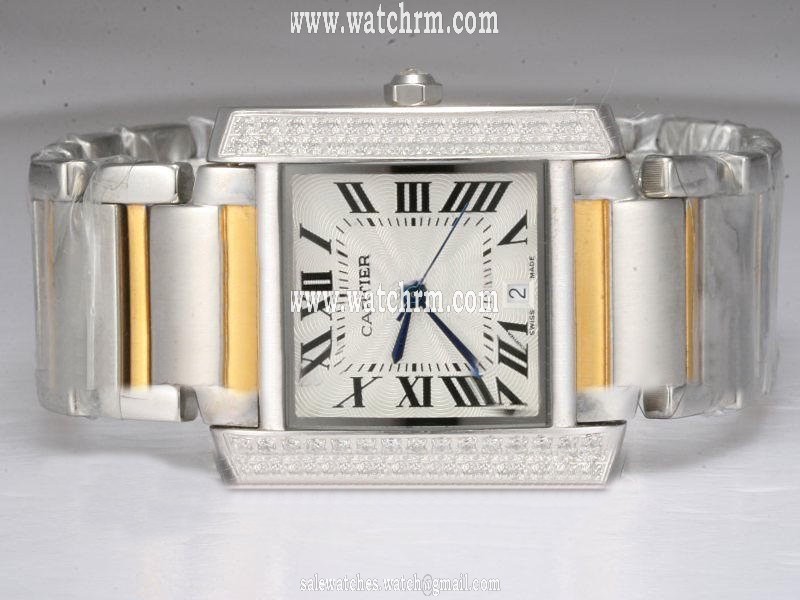 Cartier Tank W51005Q4 White Dial Rectangle Silver 18k Gold Strap Watch
