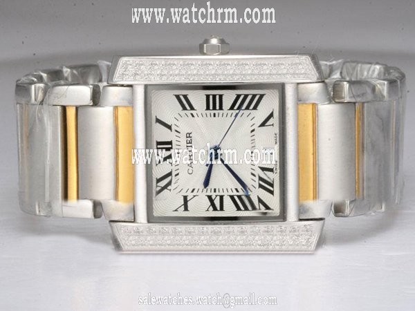 Cartier Tank W51007Q4 Silver Stainless Steel Strap White Dial Square Watch