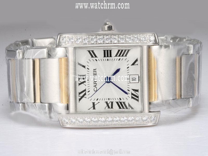 Cartier Tank W51007Q4 Silver Stainless Steel Strap White Dial Watch