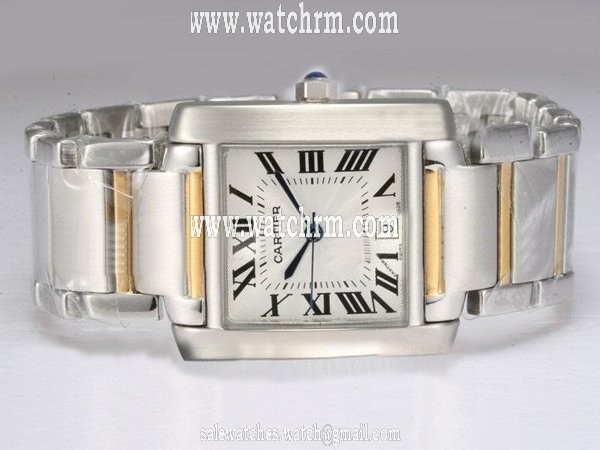 Cartier Tank w51012Q4 Square Silver Stainless Steel Strap White Dial Watch