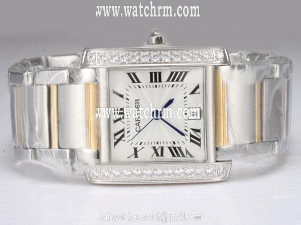 Cartier Tank w51012Q4 Stainless Steel with Diamond Bezel Quartz White Dial Watch