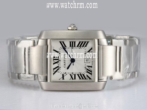 Cartier Tank w51028Q3 Square Silver Stainless Steel Strap White Dial Watch