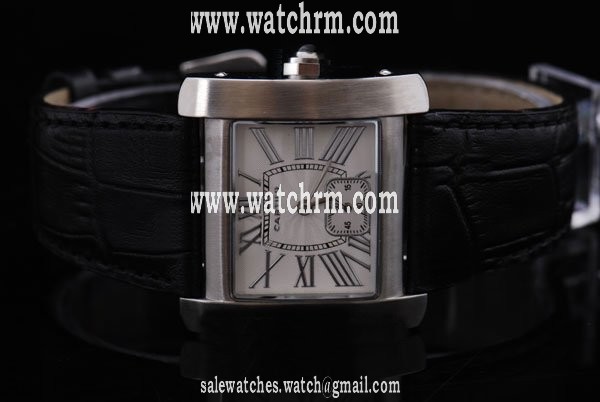 Cartier Tank W6300255 White Dial 28x32mm Black Ostrich Leather Strap Watch