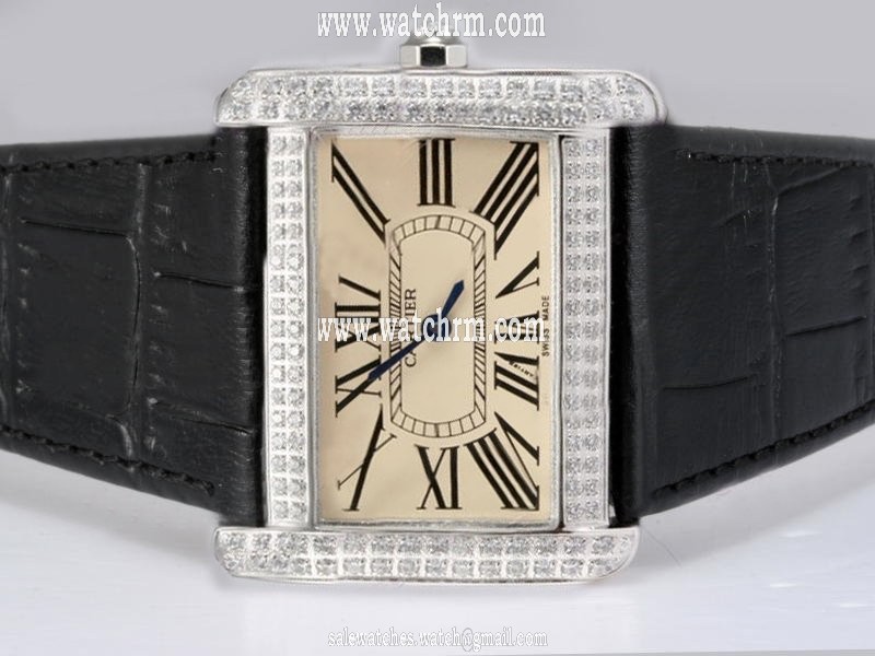 Cartier Tank WA301271 Diamond Bezel Quartz Yellow Dial Watch