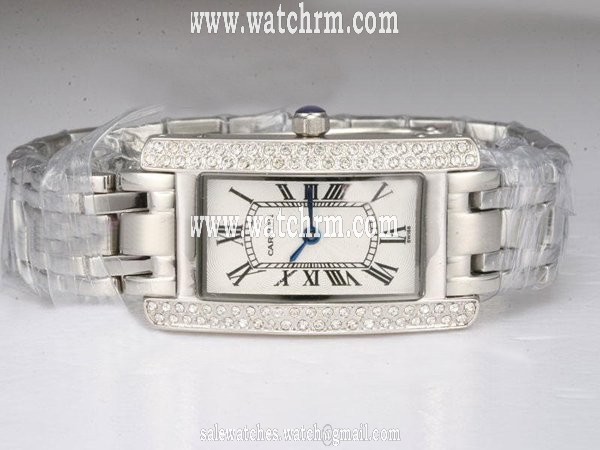 Cartier Tank wB7073L1 Rectangle Silver Stainless Steel Strap Womens Watch