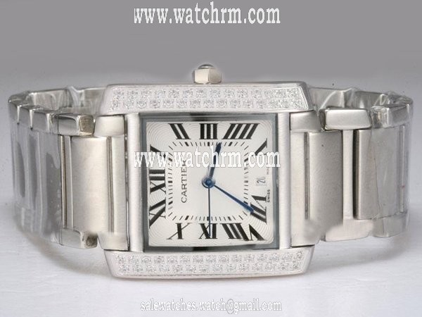 Cartier Tank WE10025F Rectangle Silver Stainless Steel Strap White Dial Watch