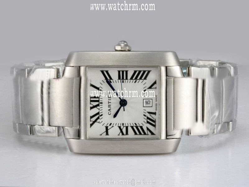Cartier Tank WE10025F White Dial Stainless Steel Bezel Automatic Watch