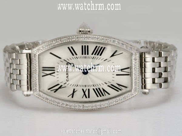 Cartier Tonneau WE400131 Silver Stainless Steel Strap 26x43mm Womens Watch