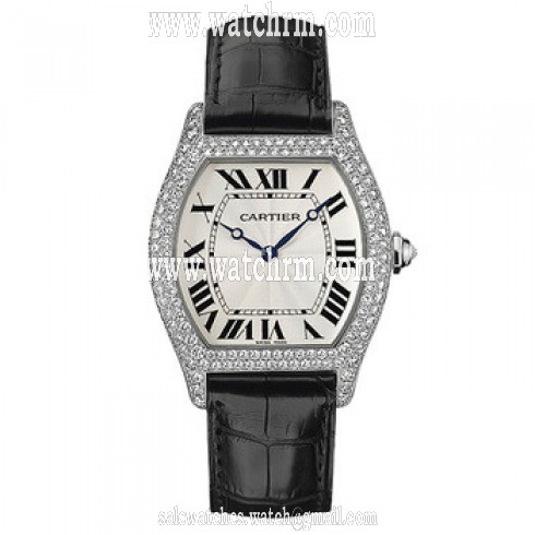 Cartier Tortue Manual Wind Diamond 18 kt White Gold Men's Watch WA503851