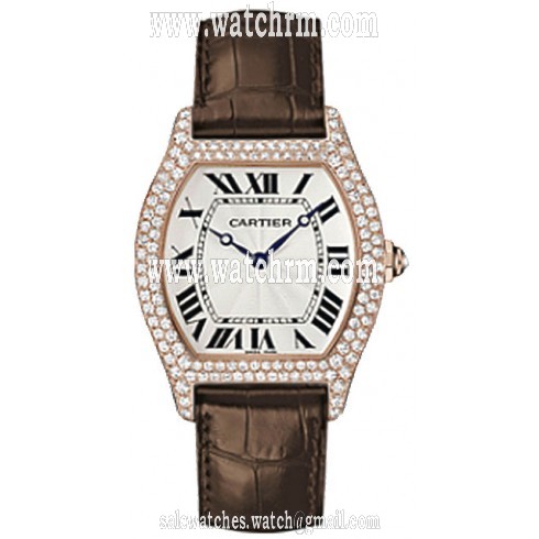 Cartier Tortue Silver Dial Brown Leather Diamond Automatic Men's Watch WA503951