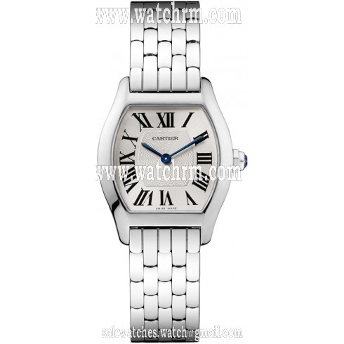 Cartier Tortue Silvered guilloche Dial 18 Carat White Gold Ladies Watch W1556365