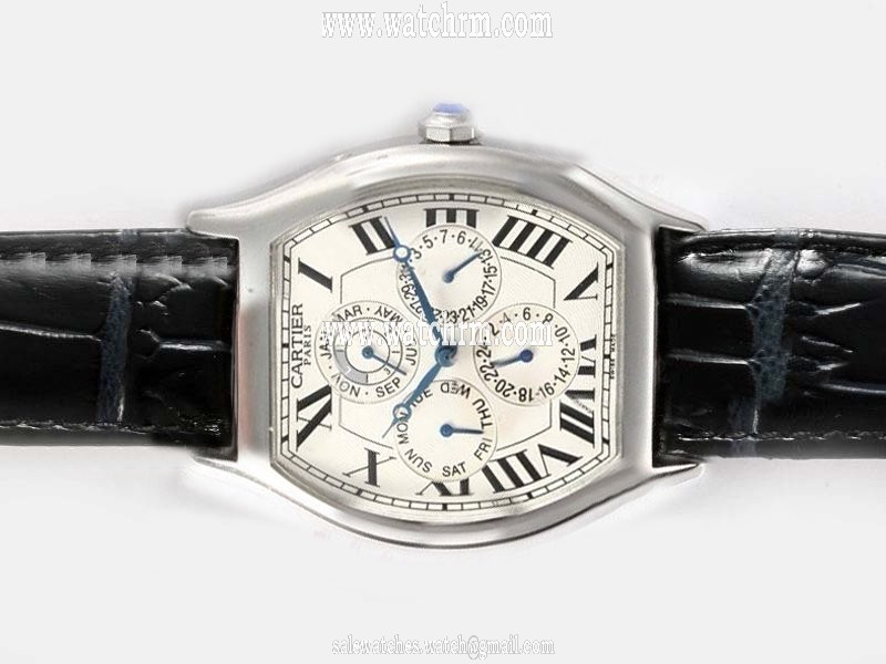 Cartier Tortue W1540551 Black Cow Leather Strap 34x43mm Watch