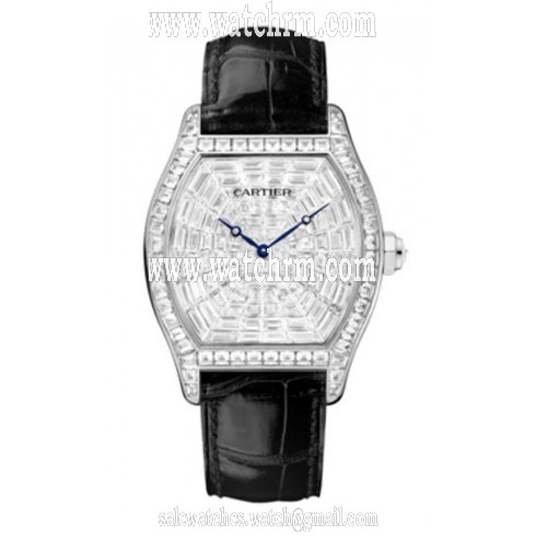Cartier Tortue XL Baguette Diamond Dial Black Leather Men's Watch HPI00502