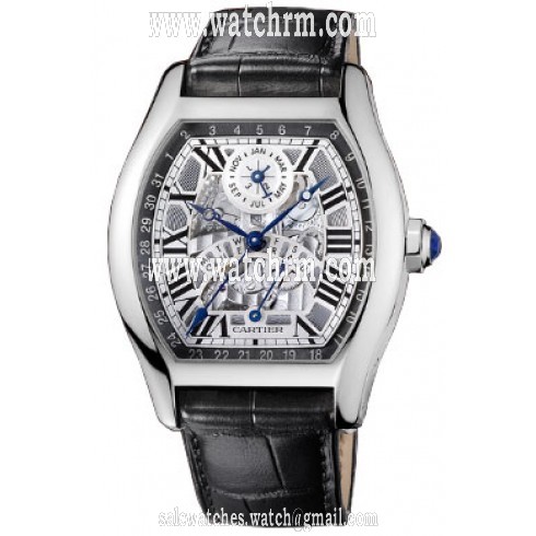 Cartier Tortue XL Perpetual Calendar Automatic 18 kt White Gold Men's Watch W1580048