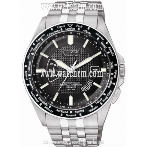 Citizen World Perpetual Black Dial Titanium Men's Watch CB0030-56E