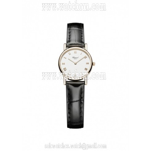 Chopard Classic White Dial 18K Rose Gold Black Alligator Leather Ladies Watch 127387-5201