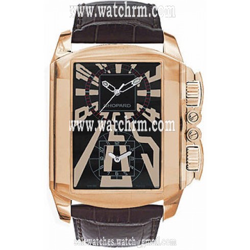 Chopard Dual Time Zone Black Dial Rose Gold Leather Men's Watch 162286-5001