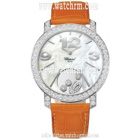 Chopard Happy Diamonds Mother of Pearl Dial 18kt White Gold Diamond Leather Ladies Watch 207450-1005