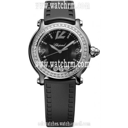 Chopard Happy Sport Black Dial Ceramic Diamond Ladies Watch 288507-9003