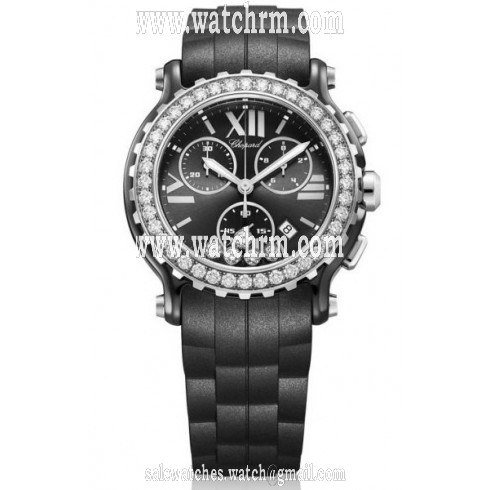 Chopard Happy Sport Black Dial Chronograph Ceramic and White Gold Ladies Watch 288515-9006