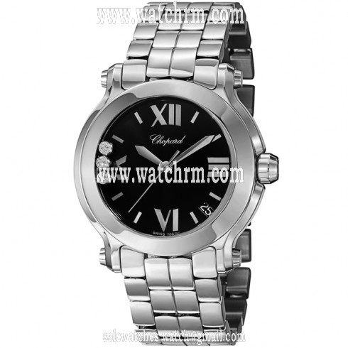 Chopard Happy Sport Black with Three Floating Diamonds Dial Ladies Watch 278477-3014