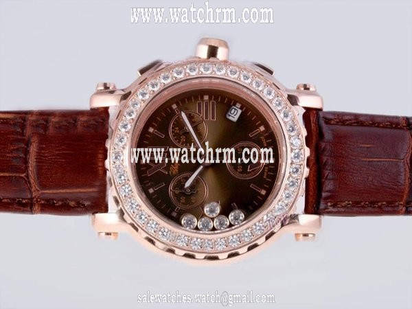 Chopard Happy Sport Chronograph 283581-5001 Brown Dial Diamond Bezel Rose Gold Case Watch