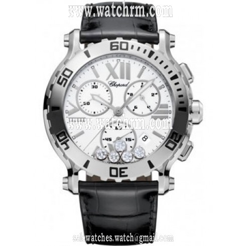 Chopard Happy Sport Chronograph White Dial Leather Strap Ladies Watch 288499-3001