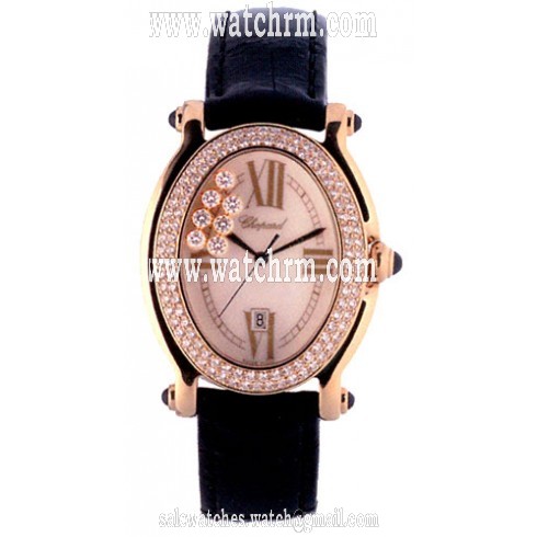 Chopard Happy Sport Diamond 18k Yellow Gold Black Ladies Watch 277012-0004