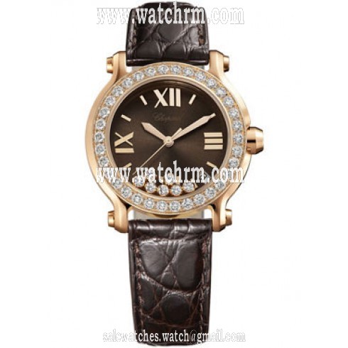 Chopard Happy Sport Diamond Brown Dial 18k Rose Gold Ladies Watch 277473-5008