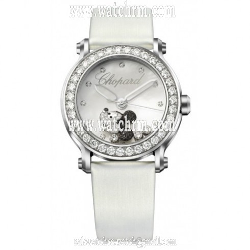 Chopard Happy Sport Diamond Mickey Mouse Silver Dial White Satin Ladies Watch 288524-3005