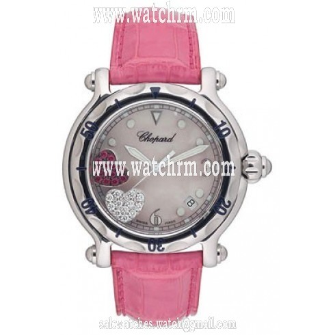 Chopard Happy Sport Diamond Ruby Heart Steel Pink Leather Ladies Watch 28/8950