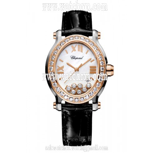 Chopard Happy Sport Floating Diamonds 18 kt Rose Gold Bezel Ladies Watch 27/8546-6002