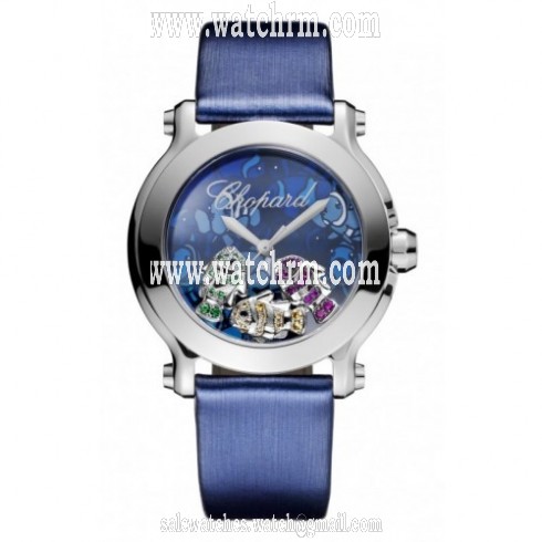 Chopard Happy Sport II Floating Fish Blue Dial Blue Satin Ladies Watch 278475-3049