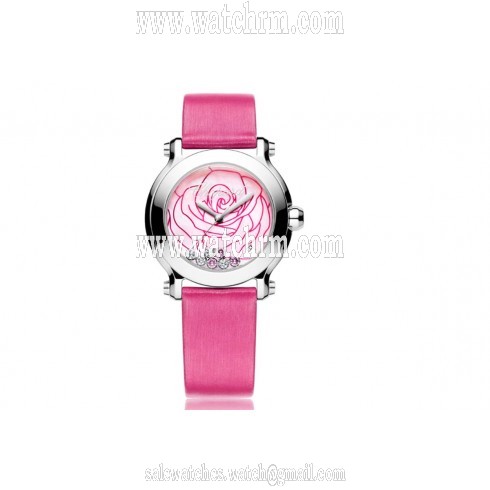 Chopard Happy Sport II La Vie En Rose Pink Rose Dial Pink Satin Floating Diamonds Ladies Watch 278475-3029