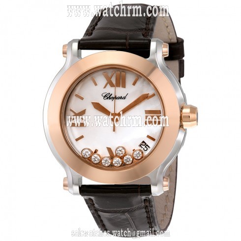 Chopard Happy Sport II MOP Dial Brown Leather Flaoting Diamonds Ladies Watch 278492-9004