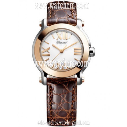 Chopard Happy Sport II Round Diamond White Dial 18 kt Rose Gold Ladies Watch