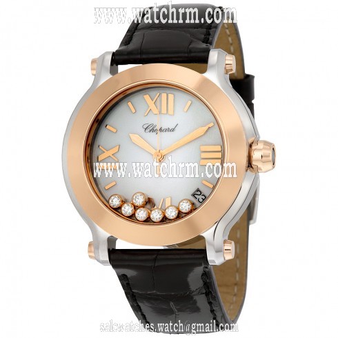 Chopard Happy Sport II White Diamond Dial Black Leather Ladies Watch 278492-9001